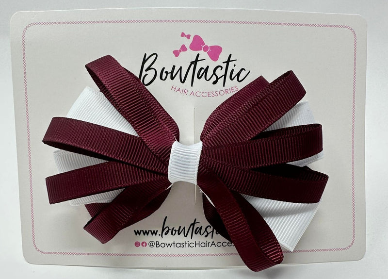 4 Inch Loop Bow - Burgundy & White