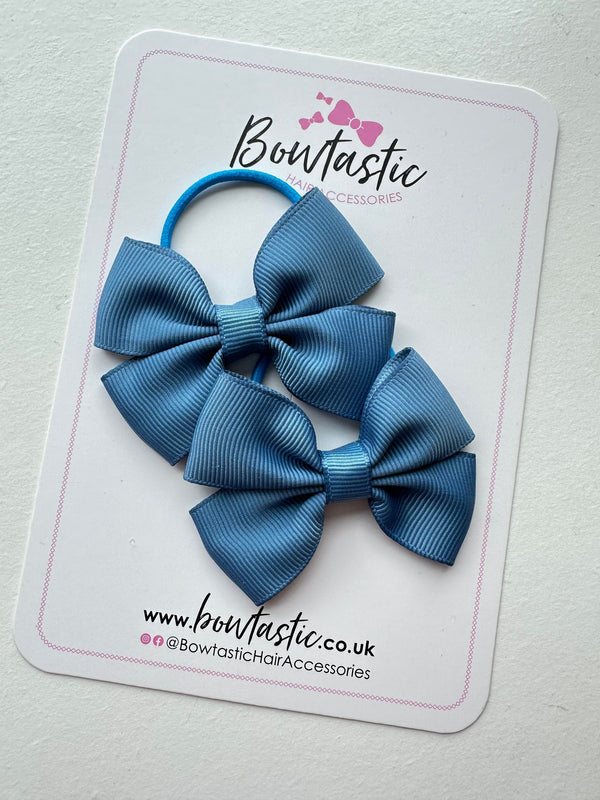 2.5 Inch Butterfly Bow Thin Elastic - Antique Blue - 2 Pack