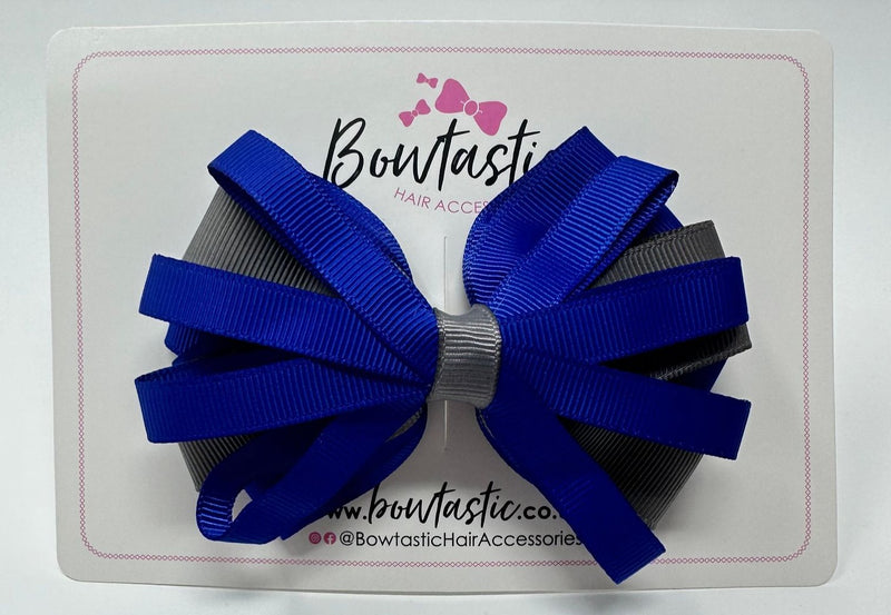 4 Inch Loop Bow - Cobalt & Metal Grey