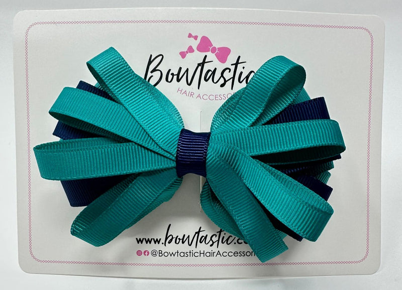 4 Inch Loop Bow - Jade Green & Navy