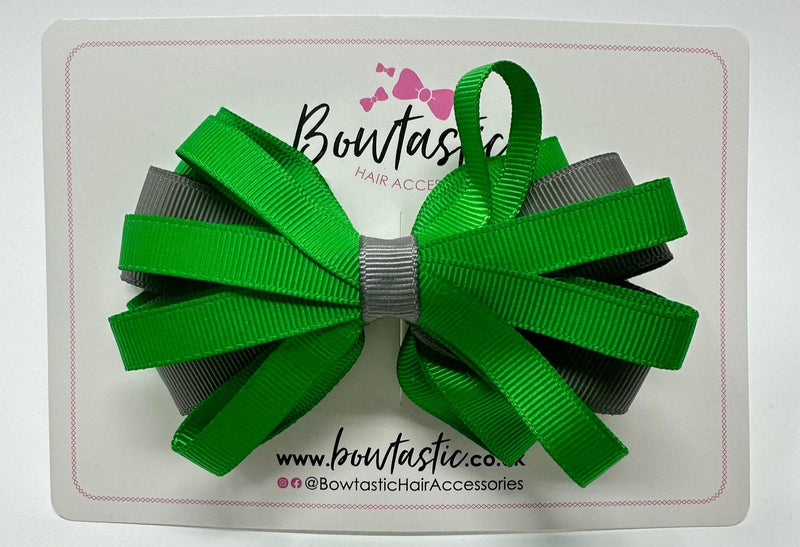 4 Inch Loop Bow - Emerald Green & Metal Grey