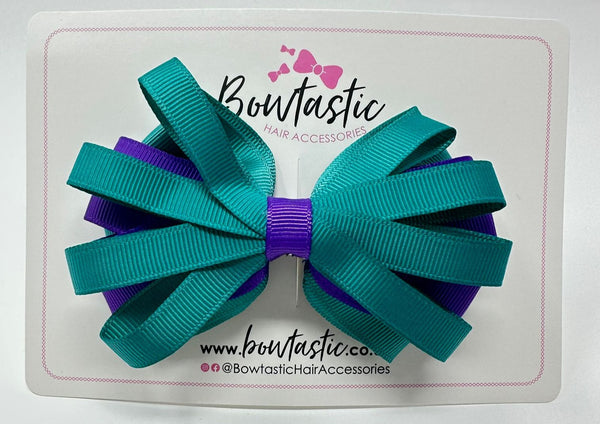 4 Inch Loop Bow - Purple & Jade Green