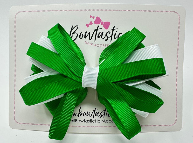 4 Inch Loop Bow - Emerald Green & White