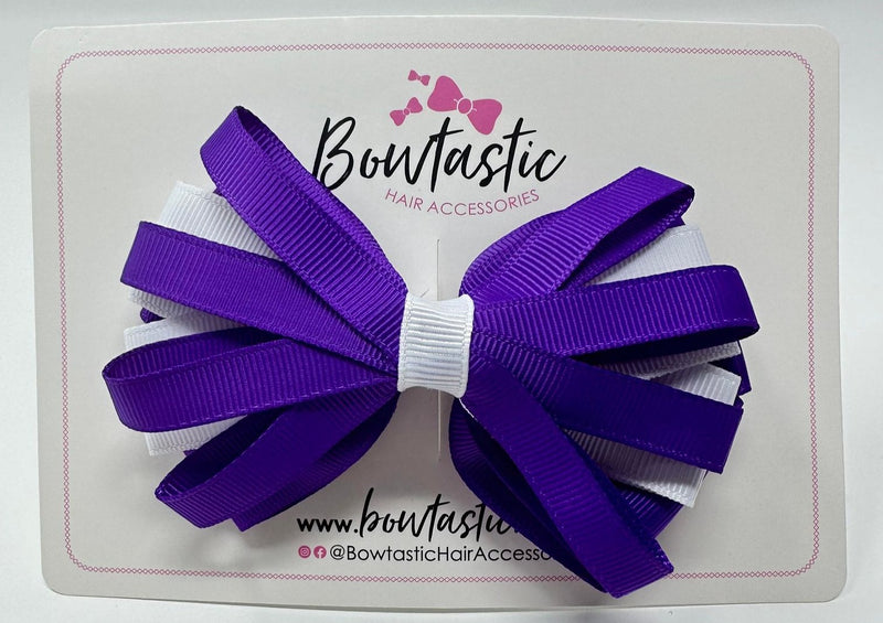 4 Inch Loop Bow - Purple & White