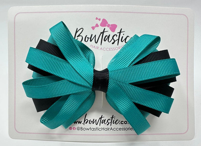 4 Inch Loop Bow - Jade Green & Black