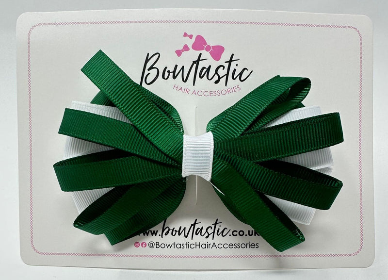 4 Inch Loop Bow - Forest Green & White