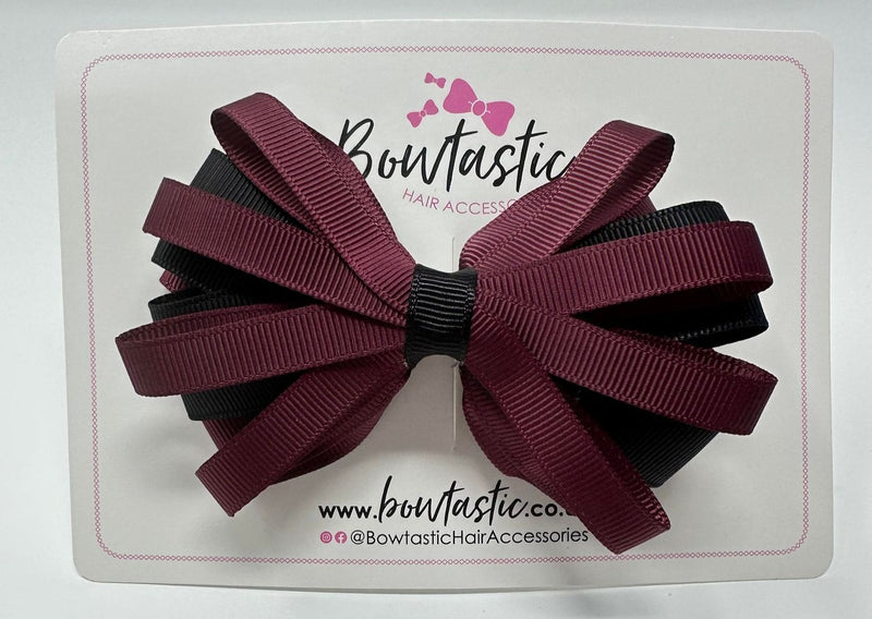 4 Inch Loop Bow - Burgundy & Black