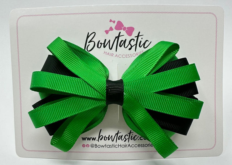 4 Inch Loop Bow - Emerald Green & Black