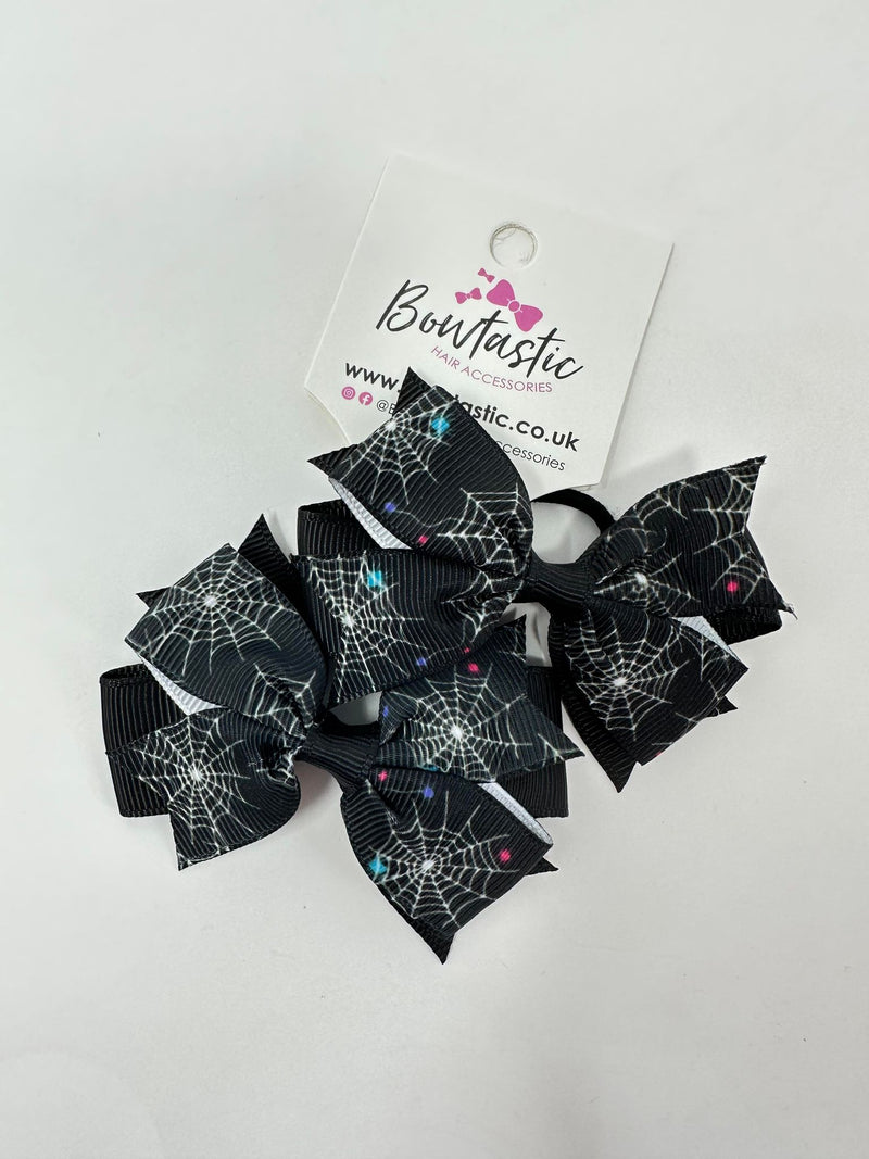 Halloween - 3 Inch Pattern Bow Thin Elastic - Spider Web - 2 Pack