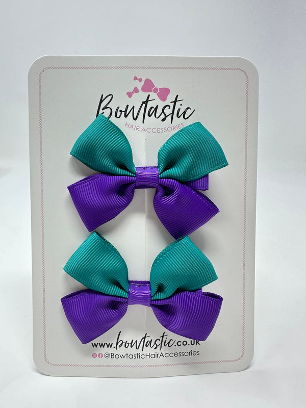 2.5 Inch Butterfly Bow - Jade Green & Purple - 2 Pack