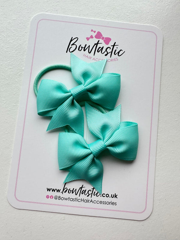 2.5 Inch Flat Bow Thin Elastic - Style 2 - Aqua - 2 Pack