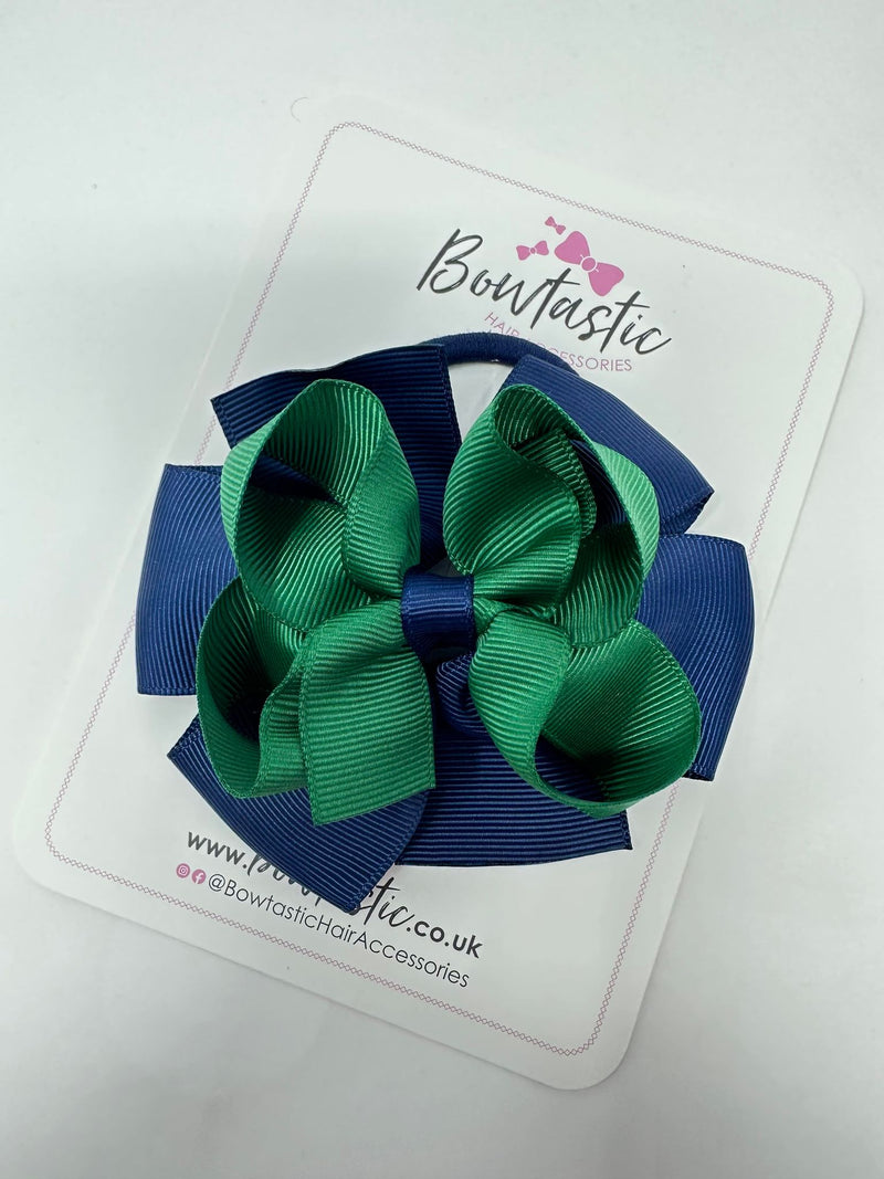 3.75 Inch Double Bow Bobble - Forest Green & Navy