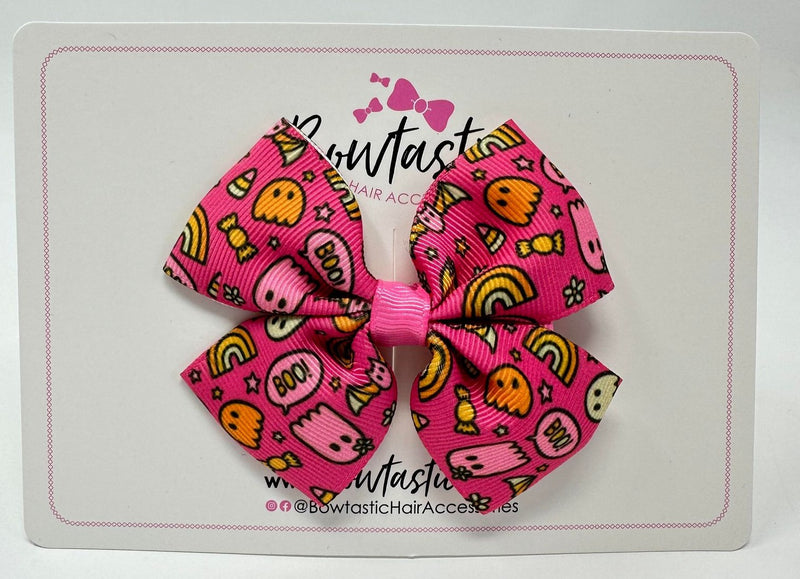 Halloween - 4 Inch Butterfly Bow - Pink Ghost Candy