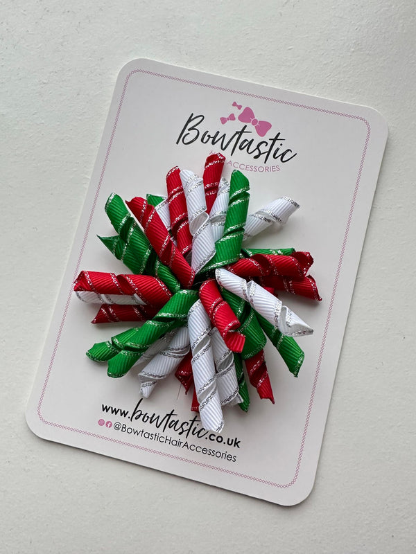 3.5 Inch Corker Bow - Red Green & White