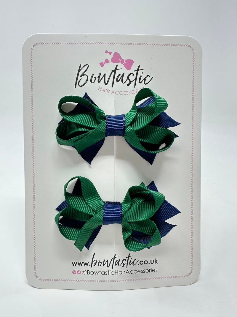 2 Inch Bows - Forest Green & Navy - 2 Pack