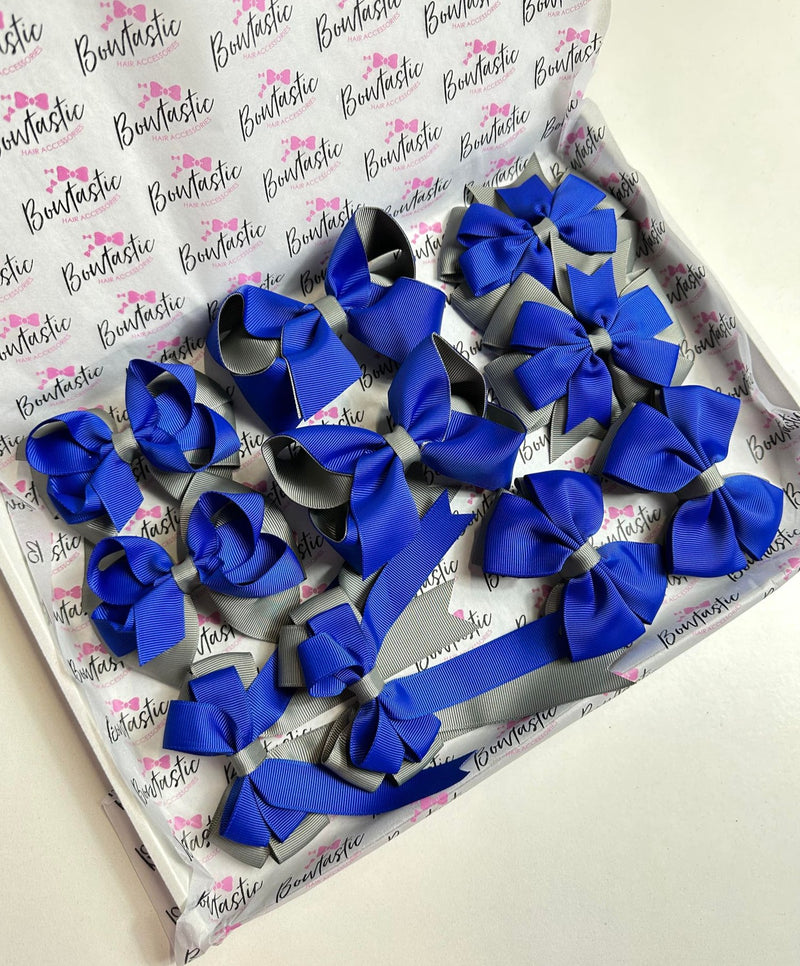 School Bundle - 5 Matching Pairs - Cobalt & Metal Grey - Clips