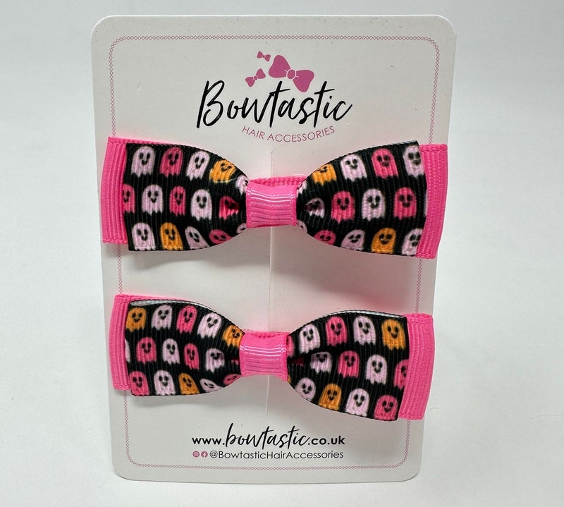 Halloween - 2.75 Inch Pattern Bows - Pink Ghosts - 2 Pack