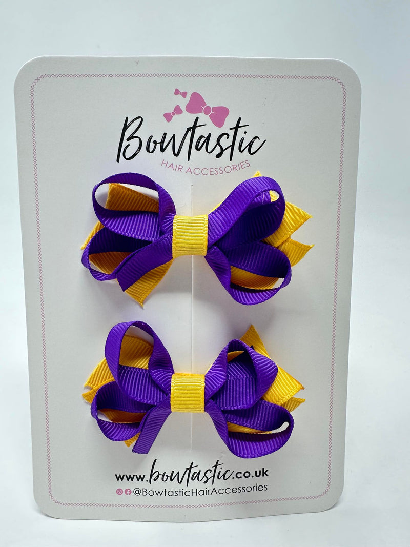 2 Inch Bows - Purple & Yellow Gold - 2 Pack