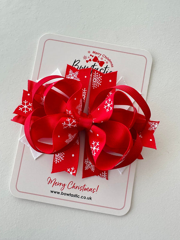Christmas - 4.5 Inch Bow - Red & White Snowflake