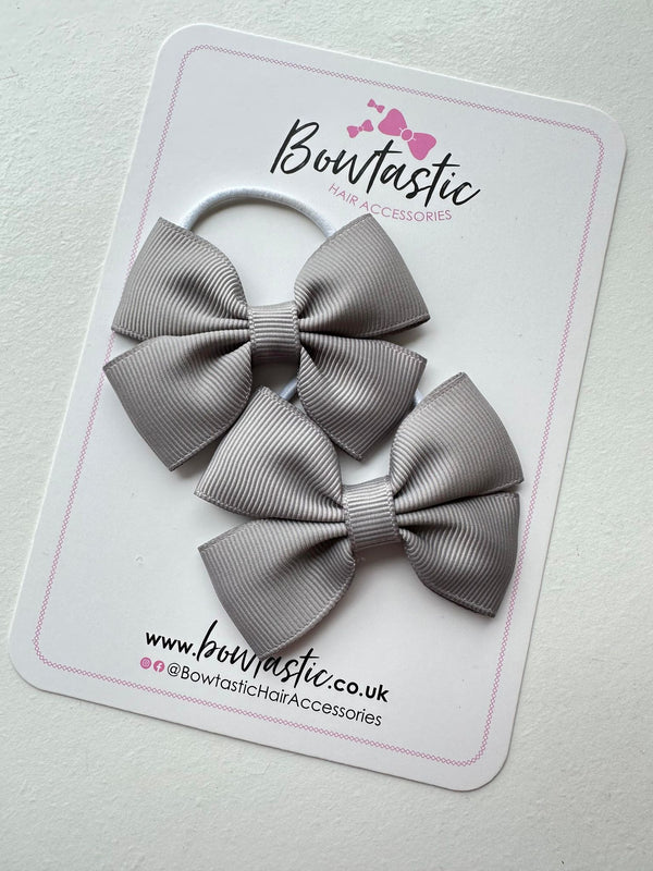 2.5 Inch Butterfly Bow Thin Elastic - Silver - 2 Pack