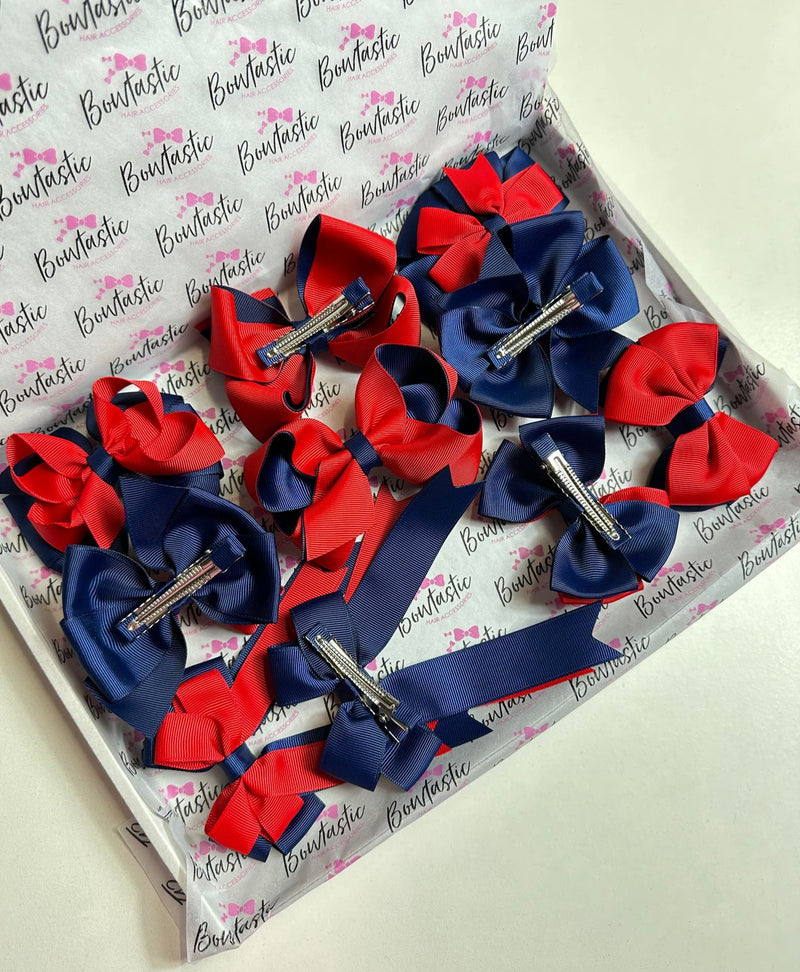 School Bundle - 5 Matching Pairs - Navy & Red - Clips