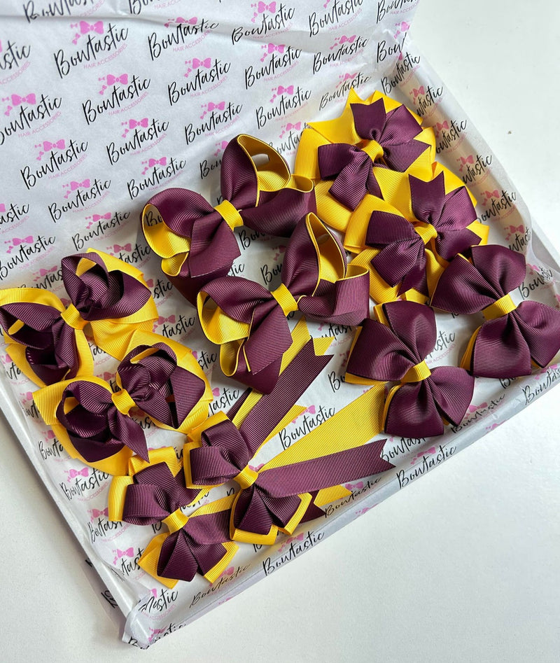 School Bundle - 5 Matching Pairs - Burgundy & Yellow Gold - Clips