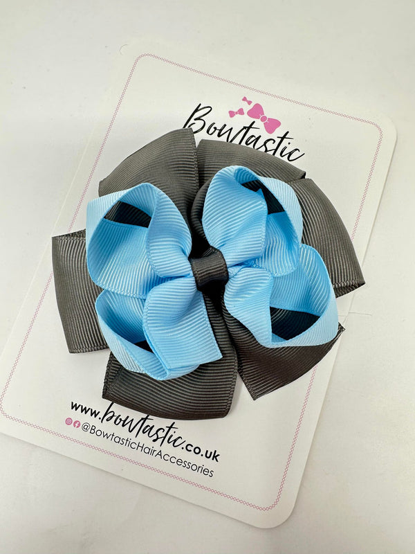 3.75 Inch Double Bow Bobble - Blue Topaz & Metal Grey