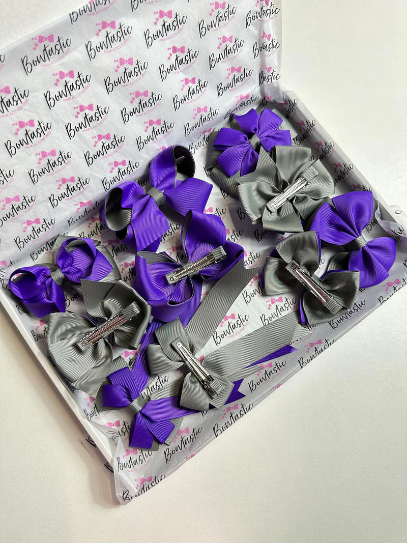 School Bundle - 5 Matching Pairs - Purple & Metal Grey - Clips