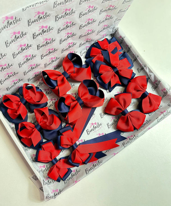 School Bundle - 5 Matching Pairs - Navy & Red - Clips