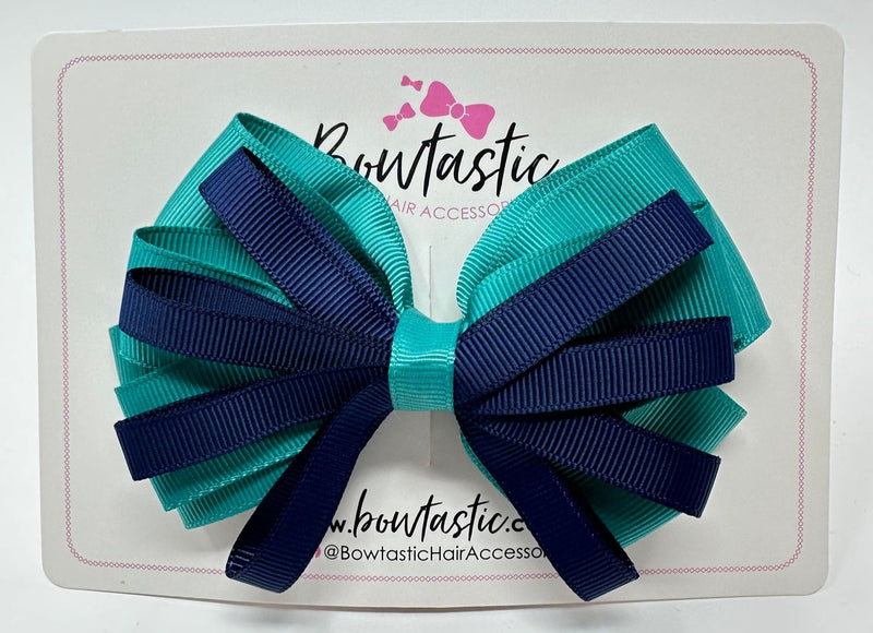 4.5 Inch Loop Bow - Jade Green & Navy