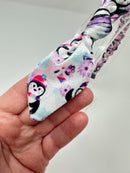 Christmas - Velvet Bunny Ear Headband - Blue & Purple Penguin
