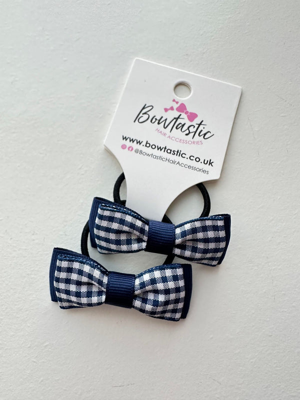 1.75 Inch Bow Thin Elastic - Navy Gingham - 2 Pack