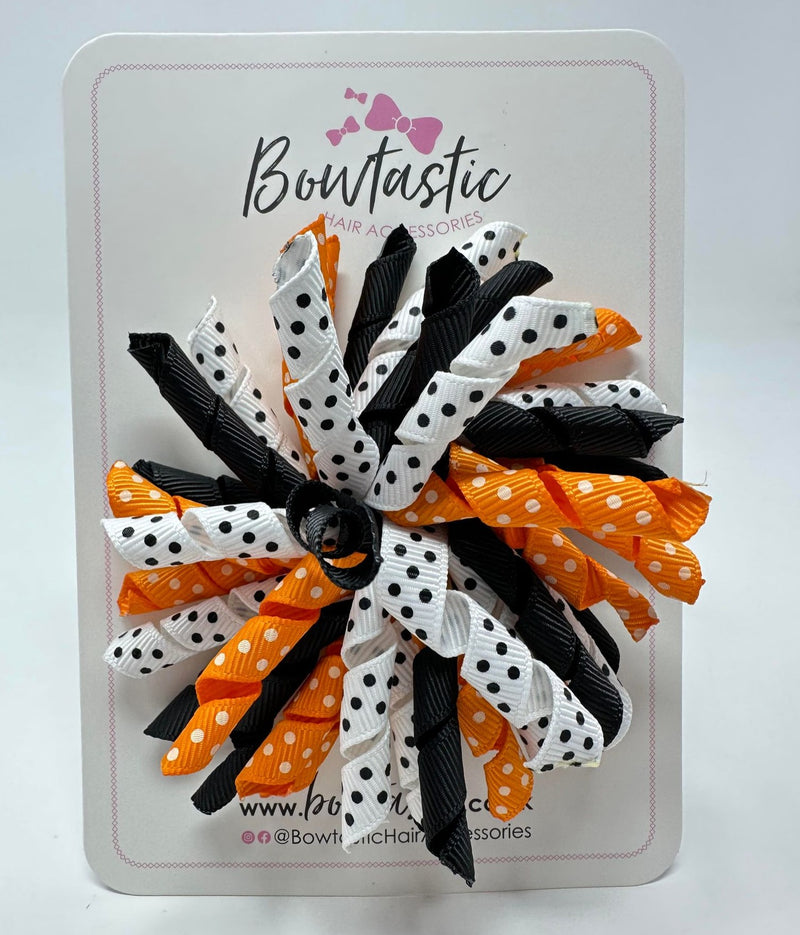 Halloween - 3.5 Inch Corker Bow - Orange, Black & White Spot