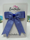 3.25 Inch Tail Bow - Cobalt & Cobalt Gingham