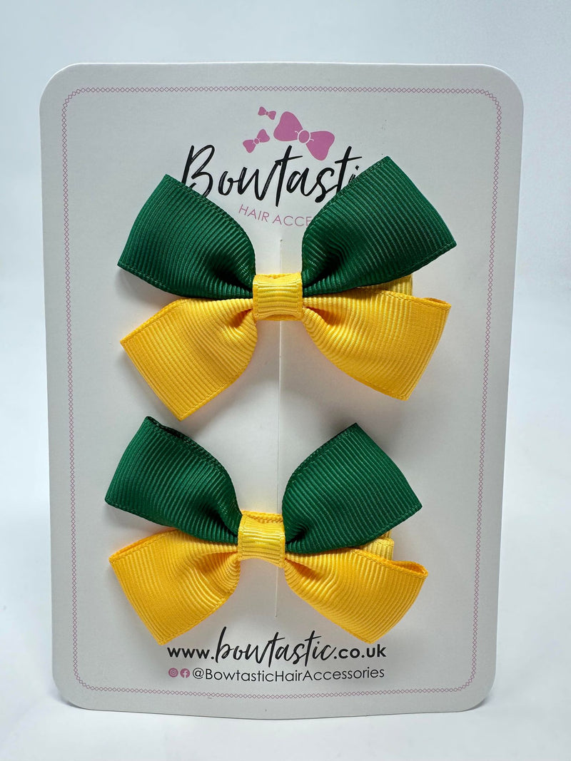 2.5 Inch Butterfly Bow - Forest Green & Yellow Gold - 2 Pack