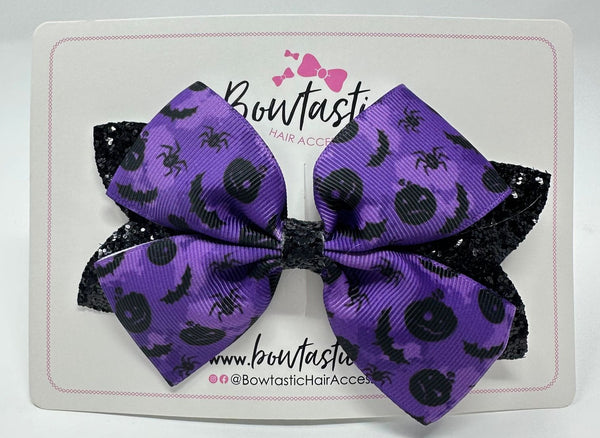 Halloween - 4.5 Inch Glitter Bow - Purple & Black Bat
