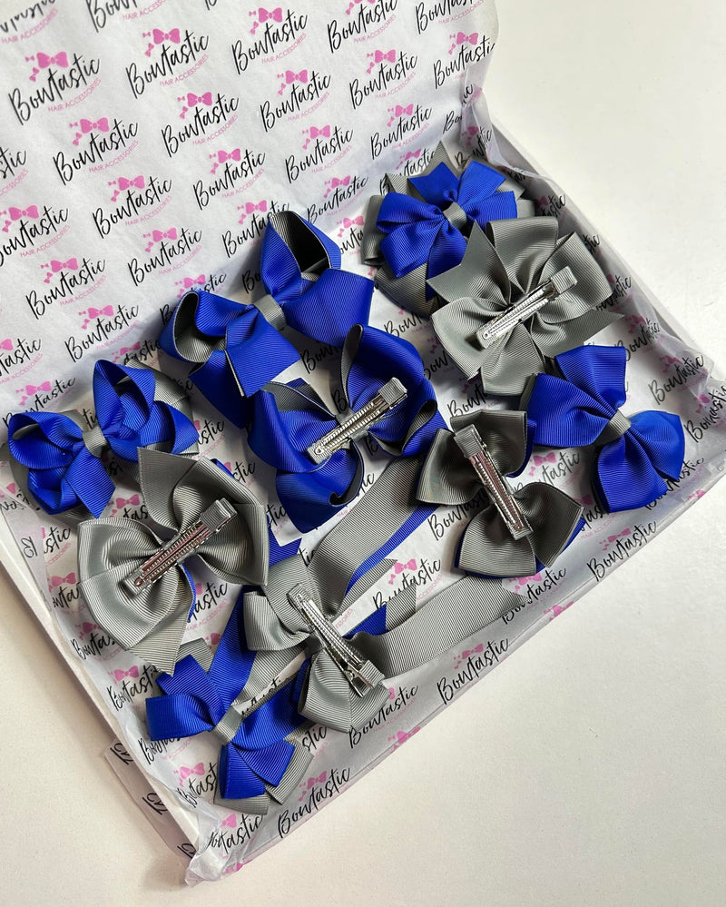 School Bundle - 5 Matching Pairs - Cobalt & Metal Grey - Clips