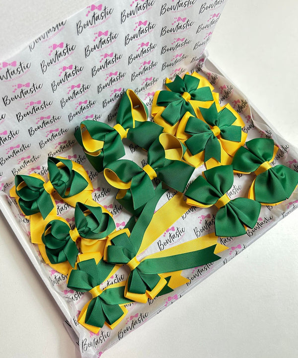 School Bundle - 5 Matching Pairs - Forest Green & Yellow Gold - Clips