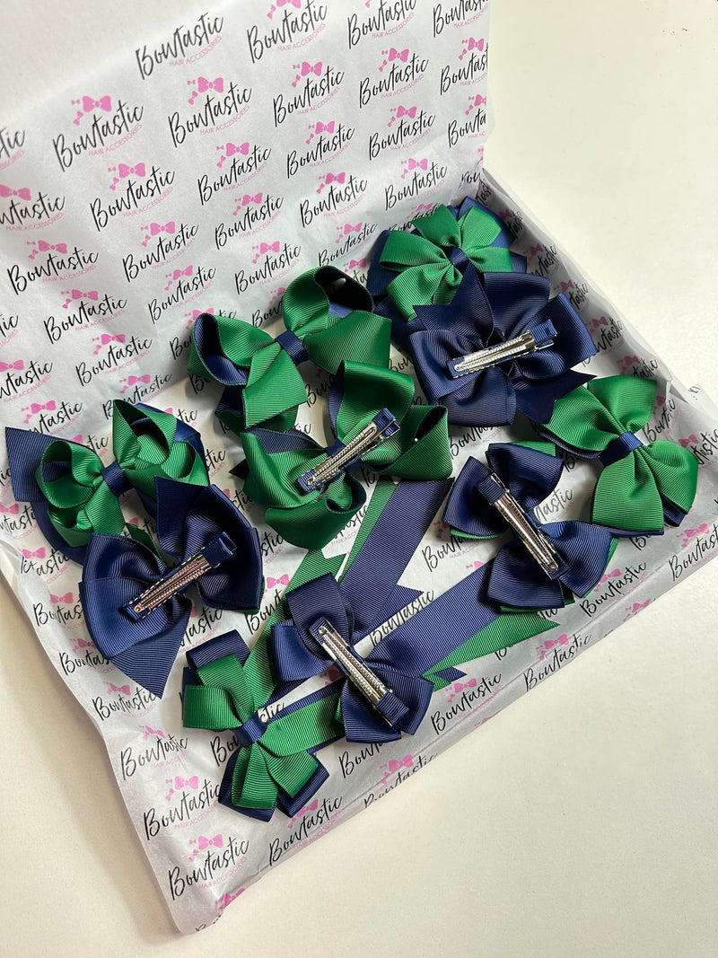 School Bundle - 5 Matching Pairs - Forest Green & Navy - Clips