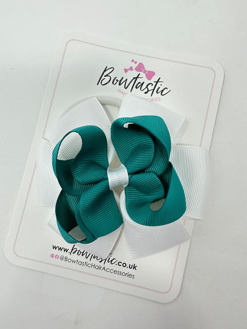 3.75 Inch Double Bow Bobble - Jade Green & White