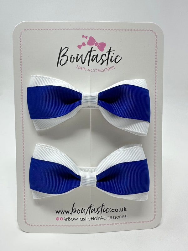 3 Inch Thin Tuxedo Bows - Cobalt & White - 2 Pack