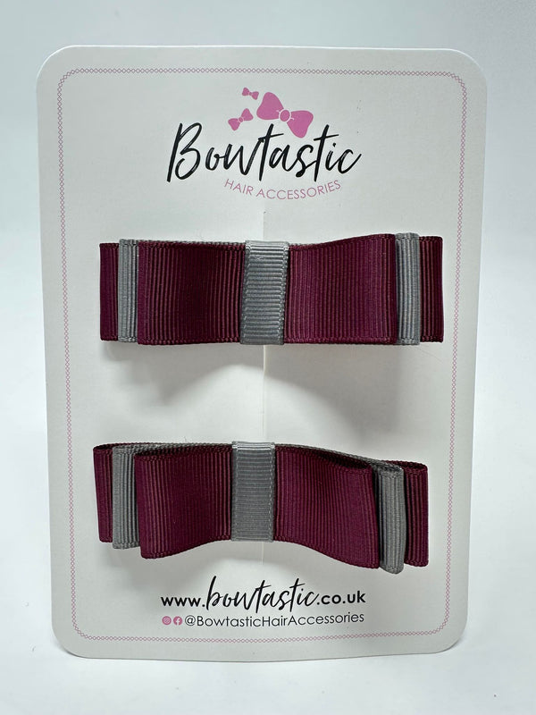 3 Inch Slide Bows - Burgundy & Metal Grey - 2 Pack