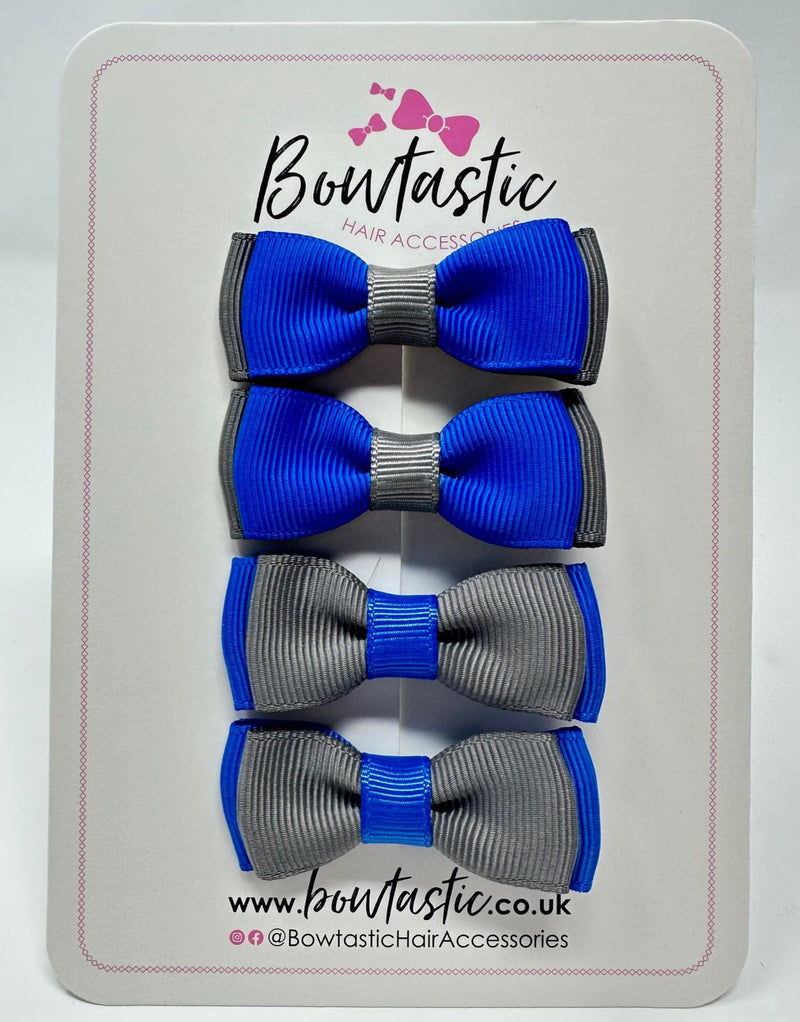 1.75 Inch Bows - Royal Blue & Metal Grey - 4 Pack