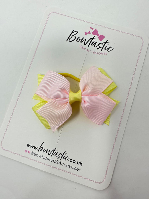 3 Inch 2 Layer Bow Thin Elastic - Powder Pink & Baby Maize