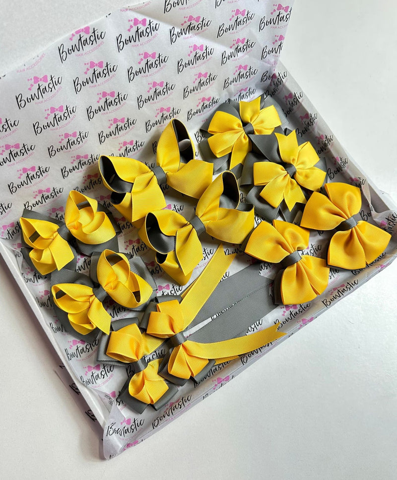 School Bundle - 5 Matching Pairs - Yellow Gold & Metal Grey - Clips