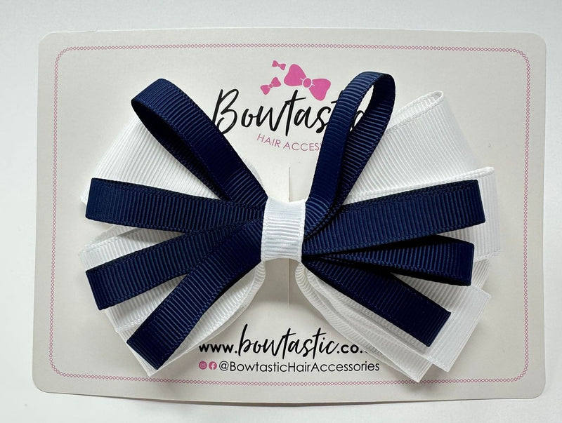 4.5 Inch Loop Bow - Navy & White