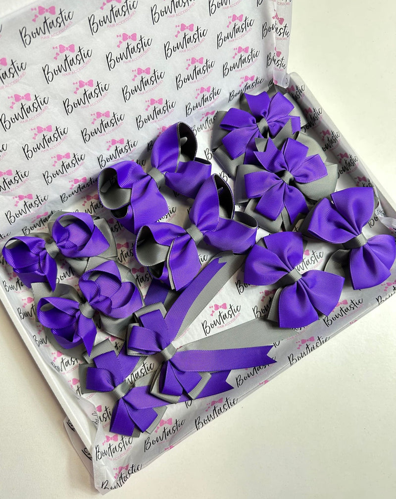 School Bundle - 5 Matching Pairs - Purple & Metal Grey - Clips