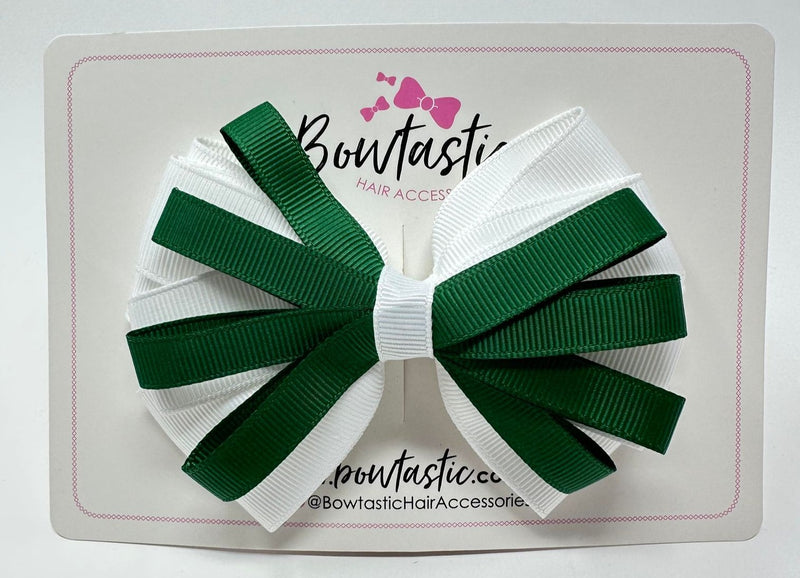 4.5 Inch Loop Bow - Forest Green & White