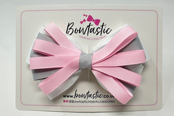 4 Inch Loop Bow - Pearl Pink, Shell Grey & White