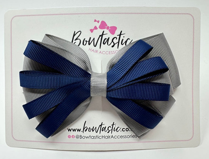 4.5 Inch Loop Bow - Navy & Metal Grey